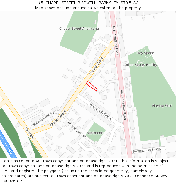 45, CHAPEL STREET, BIRDWELL, BARNSLEY, S70 5UW: Location map and indicative extent of plot