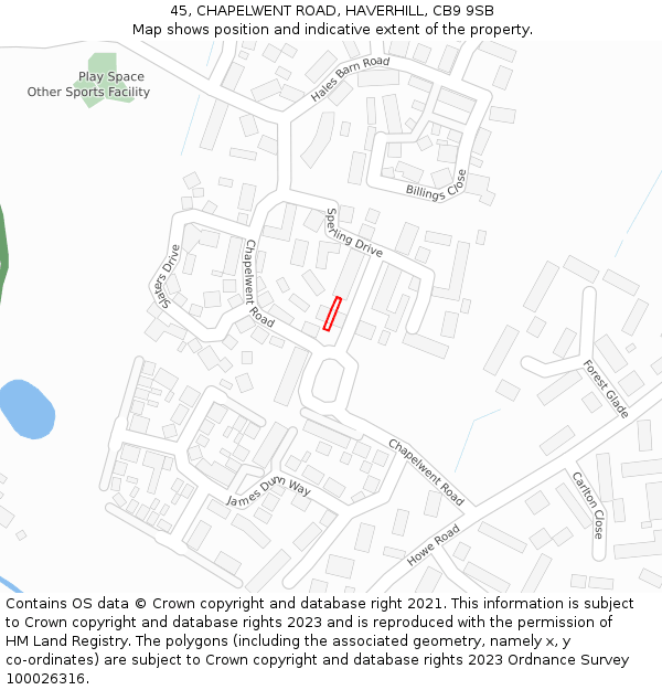 45, CHAPELWENT ROAD, HAVERHILL, CB9 9SB: Location map and indicative extent of plot
