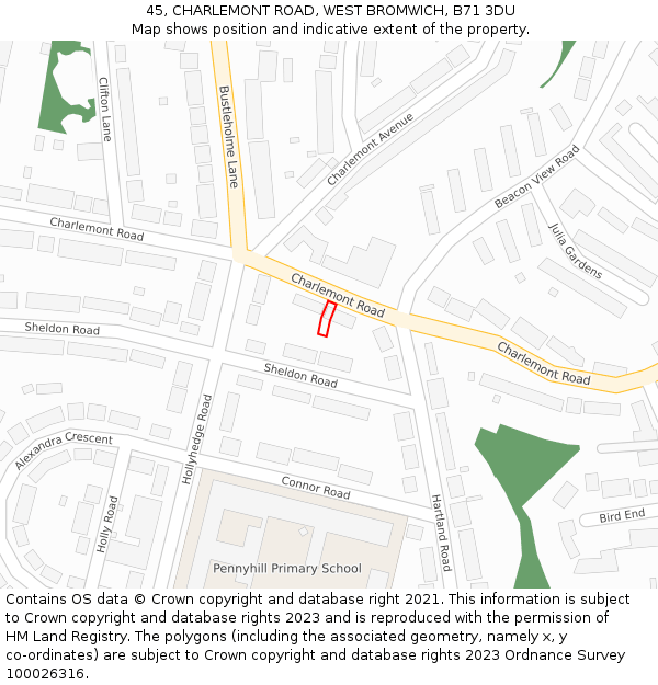 45, CHARLEMONT ROAD, WEST BROMWICH, B71 3DU: Location map and indicative extent of plot