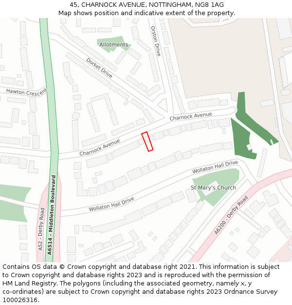 45, CHARNOCK AVENUE, NOTTINGHAM, NG8 1AG: Location map and indicative extent of plot