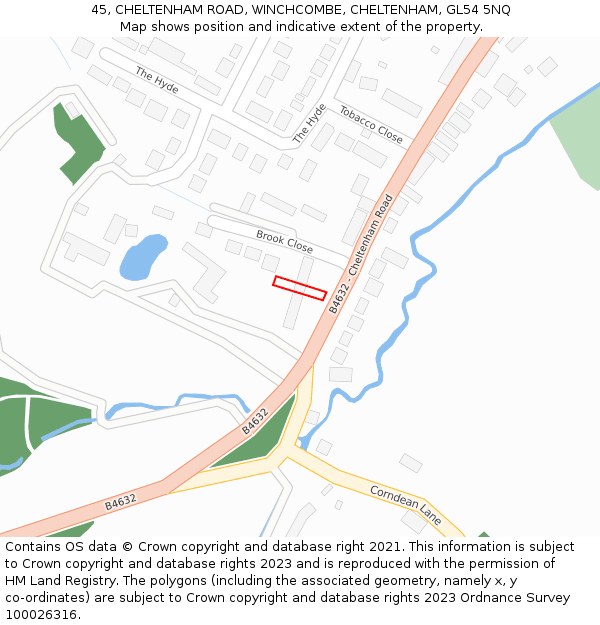 45, CHELTENHAM ROAD, WINCHCOMBE, CHELTENHAM, GL54 5NQ: Location map and indicative extent of plot