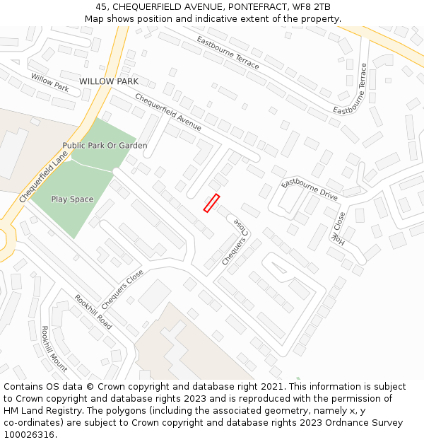 45, CHEQUERFIELD AVENUE, PONTEFRACT, WF8 2TB: Location map and indicative extent of plot