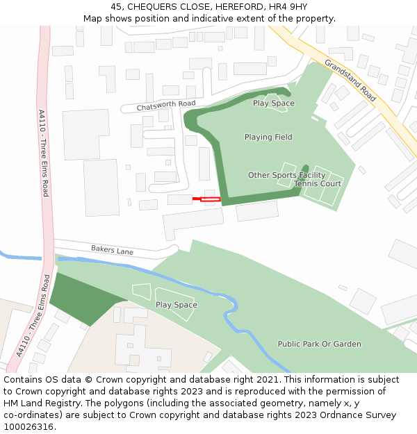 45, CHEQUERS CLOSE, HEREFORD, HR4 9HY: Location map and indicative extent of plot