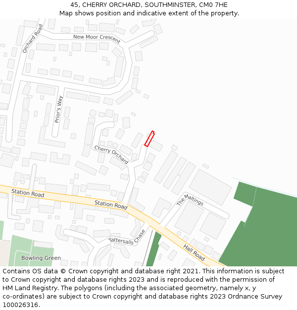 45, CHERRY ORCHARD, SOUTHMINSTER, CM0 7HE: Location map and indicative extent of plot