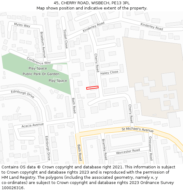 45, CHERRY ROAD, WISBECH, PE13 3PL: Location map and indicative extent of plot