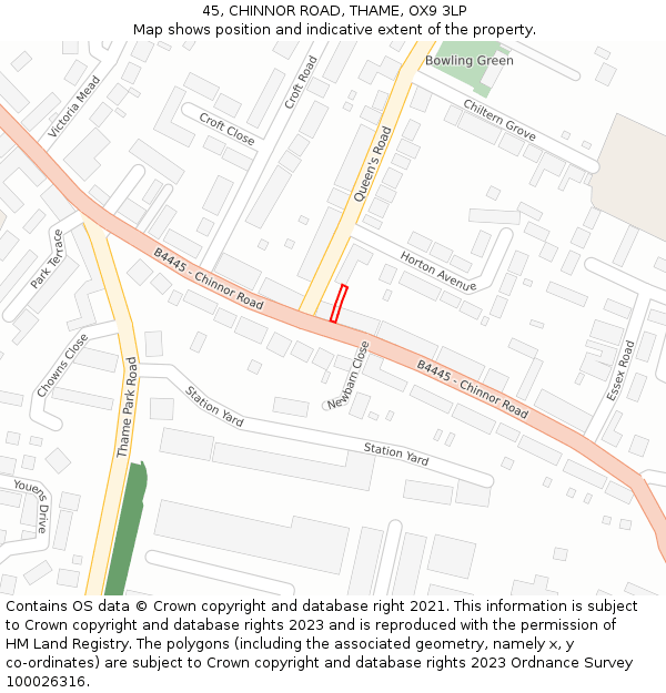45, CHINNOR ROAD, THAME, OX9 3LP: Location map and indicative extent of plot