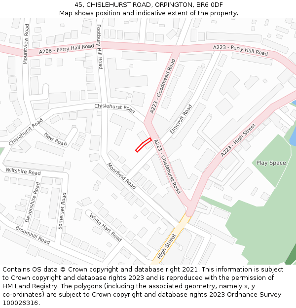 45, CHISLEHURST ROAD, ORPINGTON, BR6 0DF: Location map and indicative extent of plot