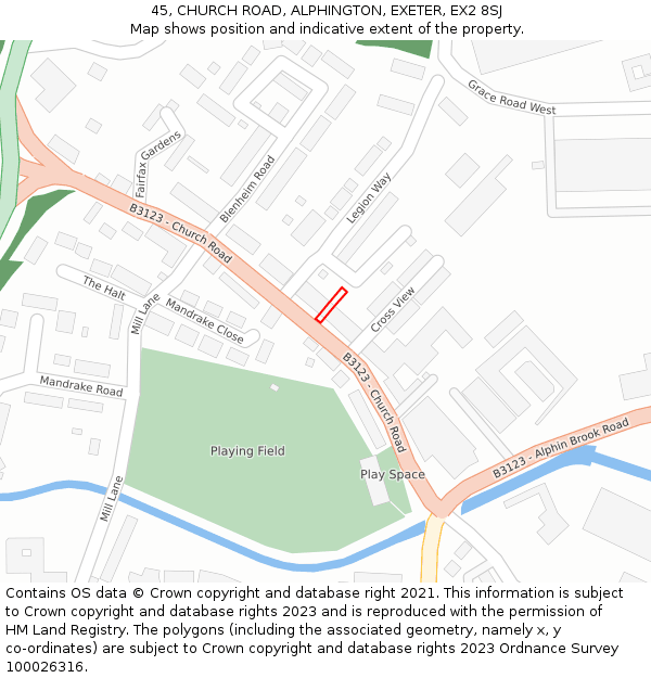 45, CHURCH ROAD, ALPHINGTON, EXETER, EX2 8SJ: Location map and indicative extent of plot