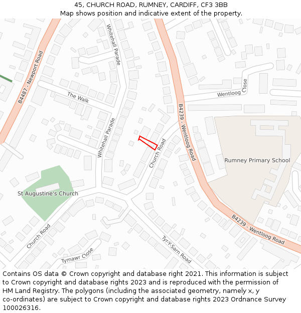 45, CHURCH ROAD, RUMNEY, CARDIFF, CF3 3BB: Location map and indicative extent of plot