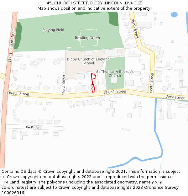45, CHURCH STREET, DIGBY, LINCOLN, LN4 3LZ: Location map and indicative extent of plot