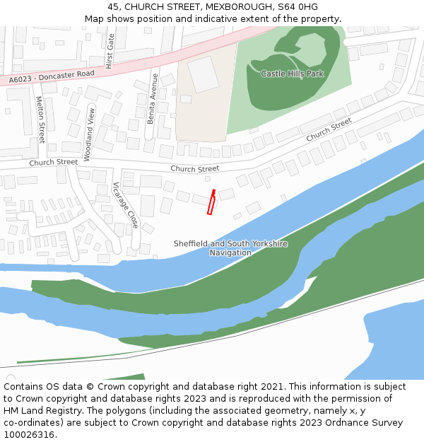 45, CHURCH STREET, MEXBOROUGH, S64 0HG: Location map and indicative extent of plot