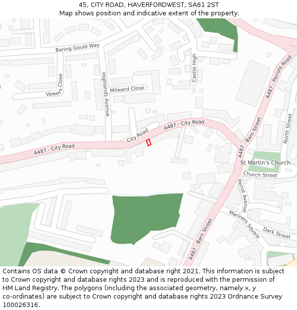 45, CITY ROAD, HAVERFORDWEST, SA61 2ST: Location map and indicative extent of plot