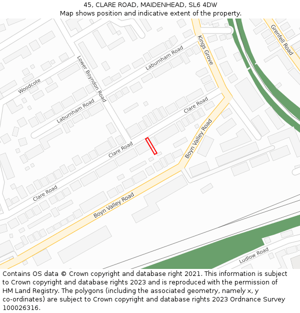 45, CLARE ROAD, MAIDENHEAD, SL6 4DW: Location map and indicative extent of plot