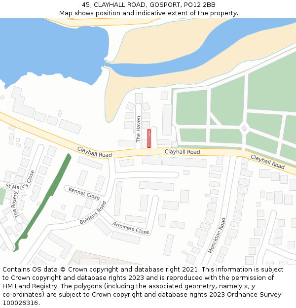 45, CLAYHALL ROAD, GOSPORT, PO12 2BB: Location map and indicative extent of plot