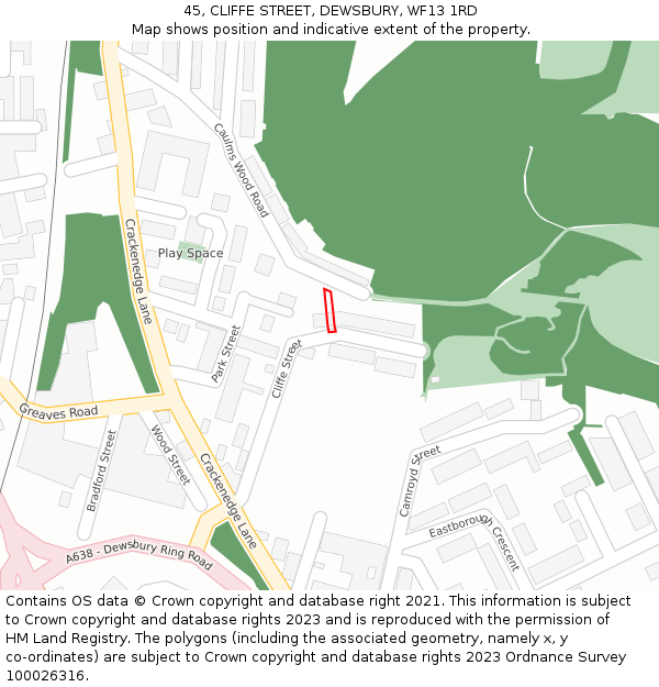45, CLIFFE STREET, DEWSBURY, WF13 1RD: Location map and indicative extent of plot