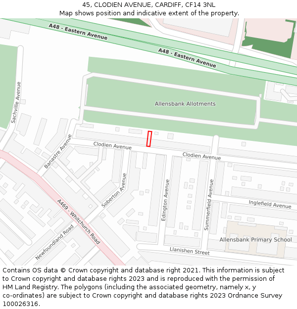 45, CLODIEN AVENUE, CARDIFF, CF14 3NL: Location map and indicative extent of plot
