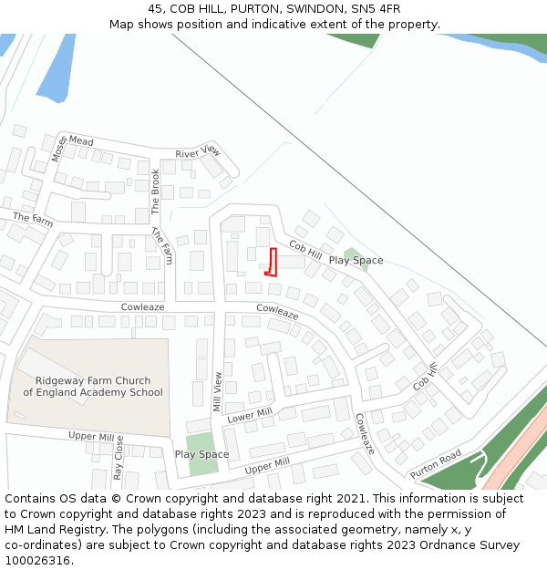 45, COB HILL, PURTON, SWINDON, SN5 4FR: Location map and indicative extent of plot