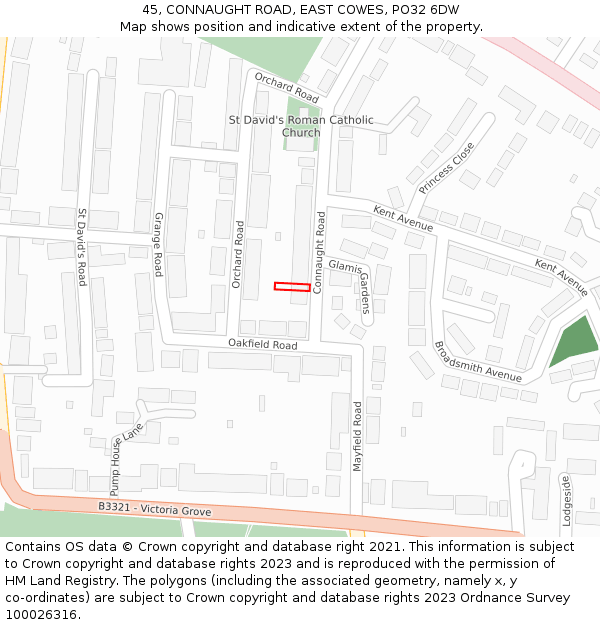 45, CONNAUGHT ROAD, EAST COWES, PO32 6DW: Location map and indicative extent of plot