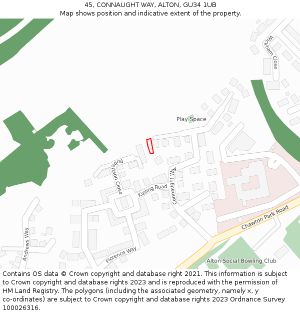 45, CONNAUGHT WAY, ALTON, GU34 1UB: Location map and indicative extent of plot