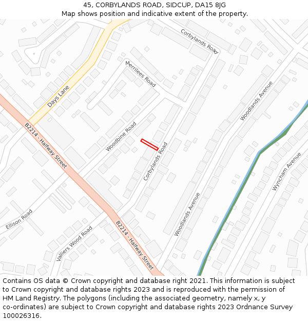45, CORBYLANDS ROAD, SIDCUP, DA15 8JG: Location map and indicative extent of plot