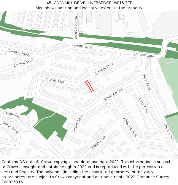 45, CORNMILL DRIVE, LIVERSEDGE, WF15 7EE: Location map and indicative extent of plot