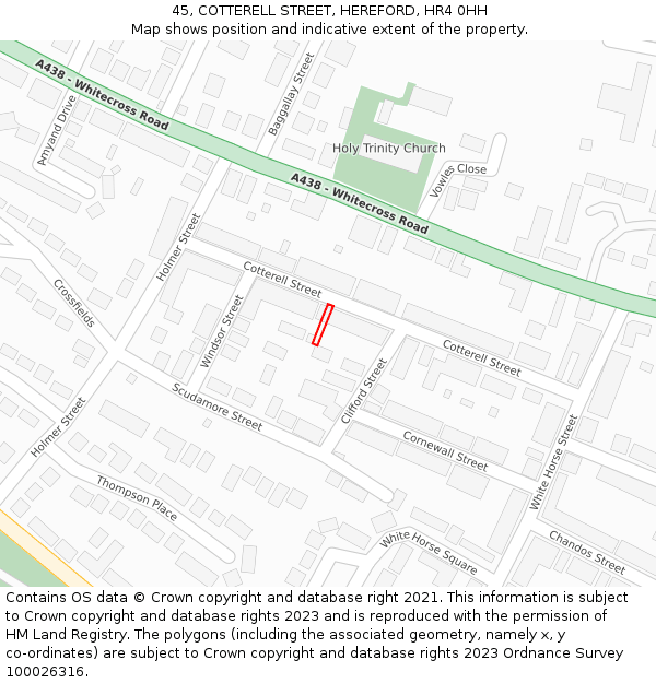 45, COTTERELL STREET, HEREFORD, HR4 0HH: Location map and indicative extent of plot