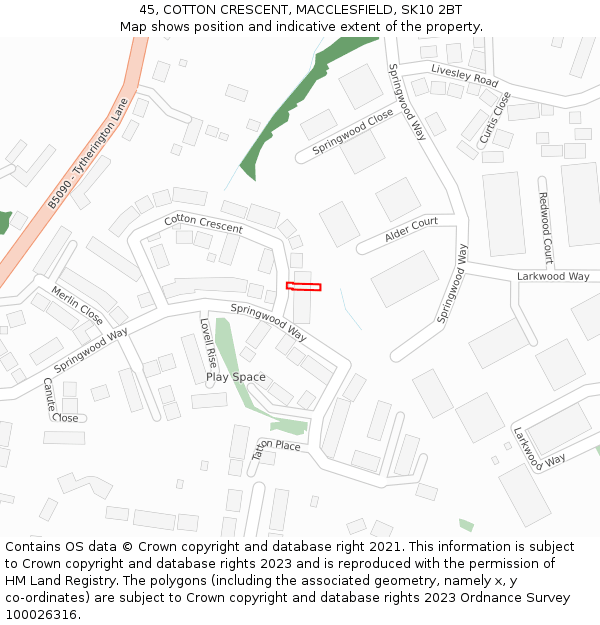 45, COTTON CRESCENT, MACCLESFIELD, SK10 2BT: Location map and indicative extent of plot