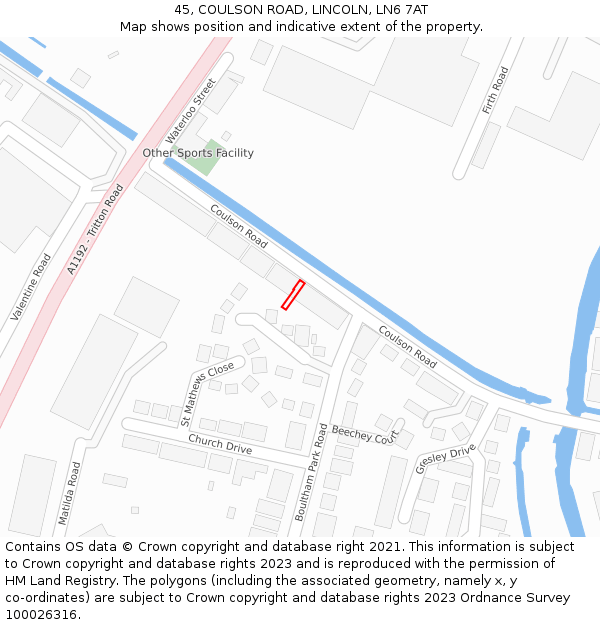 45, COULSON ROAD, LINCOLN, LN6 7AT: Location map and indicative extent of plot