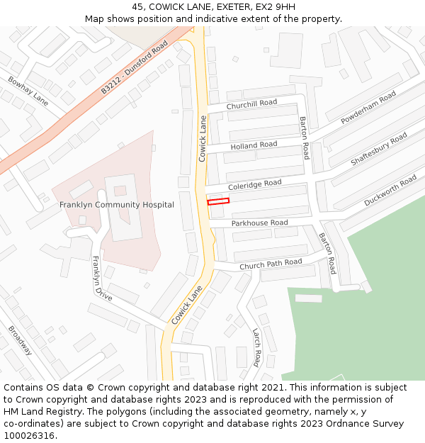 45, COWICK LANE, EXETER, EX2 9HH: Location map and indicative extent of plot