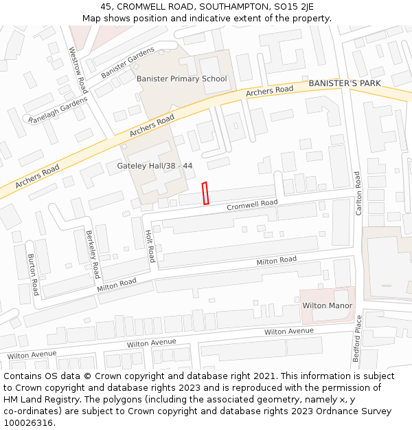 45, CROMWELL ROAD, SOUTHAMPTON, SO15 2JE: Location map and indicative extent of plot