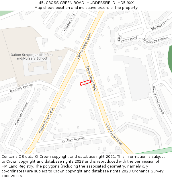 45, CROSS GREEN ROAD, HUDDERSFIELD, HD5 9XX: Location map and indicative extent of plot