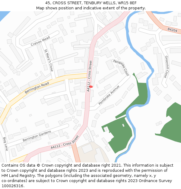 45, CROSS STREET, TENBURY WELLS, WR15 8EF: Location map and indicative extent of plot