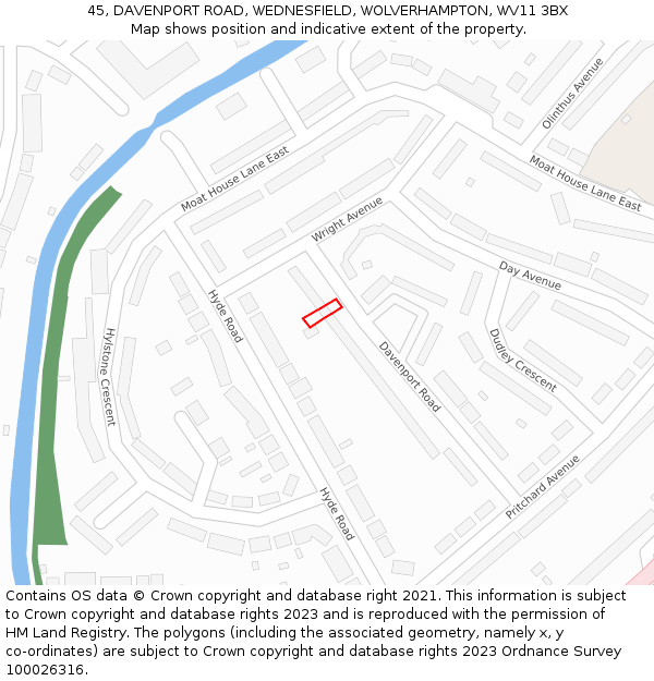 45, DAVENPORT ROAD, WEDNESFIELD, WOLVERHAMPTON, WV11 3BX: Location map and indicative extent of plot
