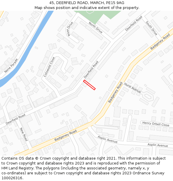 45, DEERFIELD ROAD, MARCH, PE15 9AG: Location map and indicative extent of plot