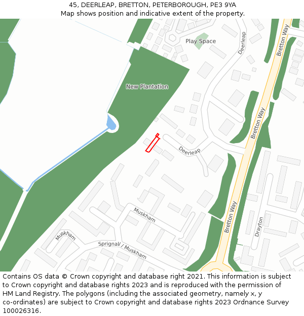 45, DEERLEAP, BRETTON, PETERBOROUGH, PE3 9YA: Location map and indicative extent of plot