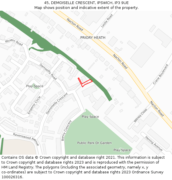 45, DEMOISELLE CRESCENT, IPSWICH, IP3 9UE: Location map and indicative extent of plot