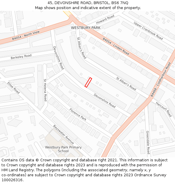 45, DEVONSHIRE ROAD, BRISTOL, BS6 7NQ: Location map and indicative extent of plot