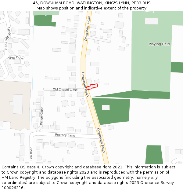 45, DOWNHAM ROAD, WATLINGTON, KING'S LYNN, PE33 0HS: Location map and indicative extent of plot