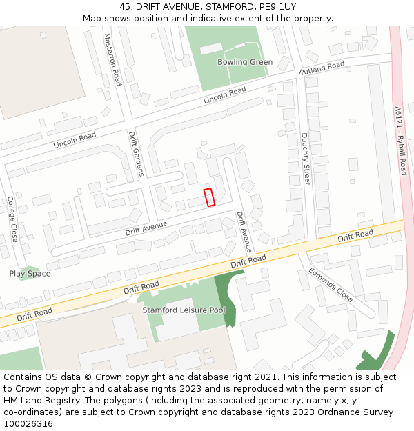 45, DRIFT AVENUE, STAMFORD, PE9 1UY: Location map and indicative extent of plot