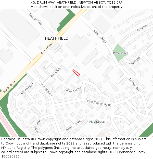 45, DRUM WAY, HEATHFIELD, NEWTON ABBOT, TQ12 6RP: Location map and indicative extent of plot