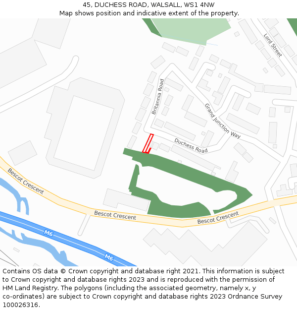 45, DUCHESS ROAD, WALSALL, WS1 4NW: Location map and indicative extent of plot
