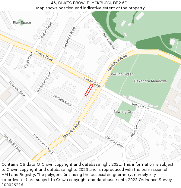 45, DUKES BROW, BLACKBURN, BB2 6DH: Location map and indicative extent of plot