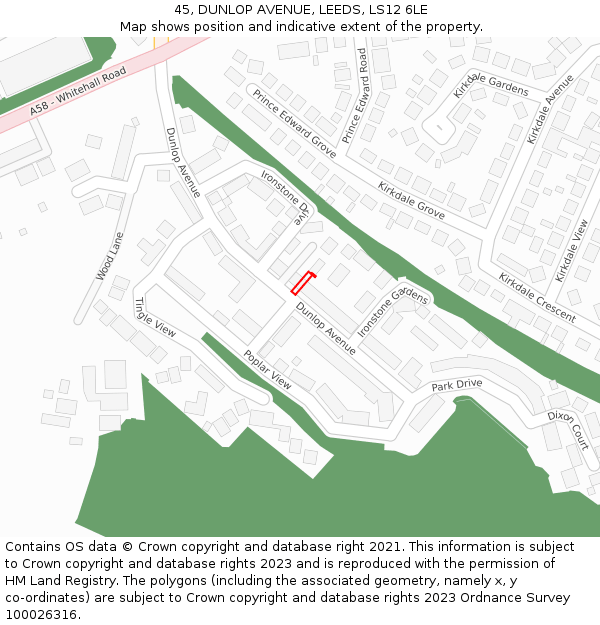 45, DUNLOP AVENUE, LEEDS, LS12 6LE: Location map and indicative extent of plot