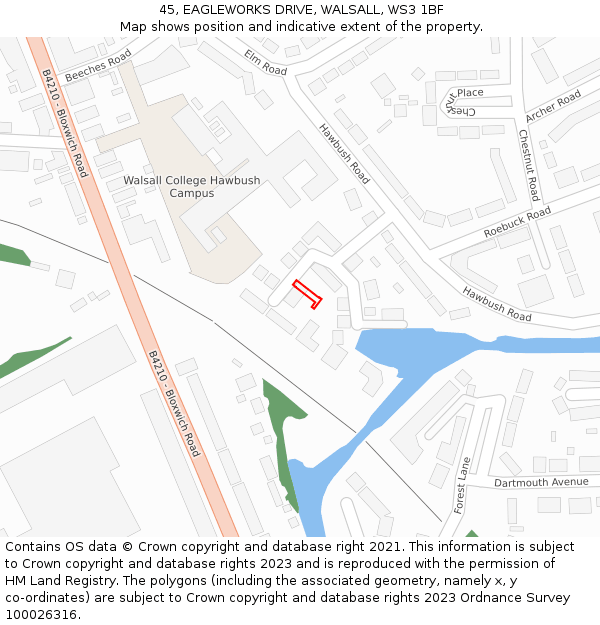 45, EAGLEWORKS DRIVE, WALSALL, WS3 1BF: Location map and indicative extent of plot