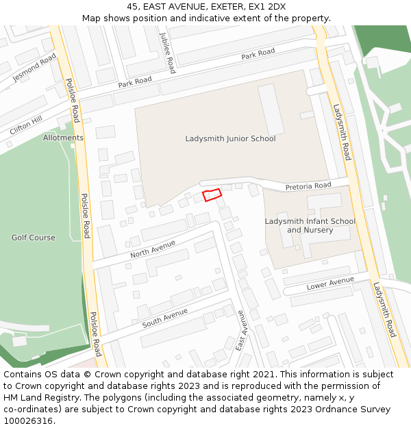 45, EAST AVENUE, EXETER, EX1 2DX: Location map and indicative extent of plot