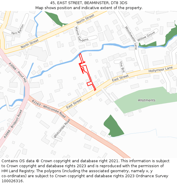 45, EAST STREET, BEAMINSTER, DT8 3DS: Location map and indicative extent of plot
