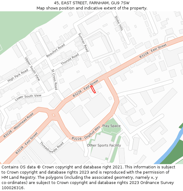 45, EAST STREET, FARNHAM, GU9 7SW: Location map and indicative extent of plot