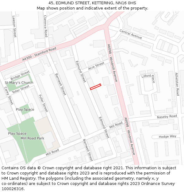 45, EDMUND STREET, KETTERING, NN16 0HS: Location map and indicative extent of plot
