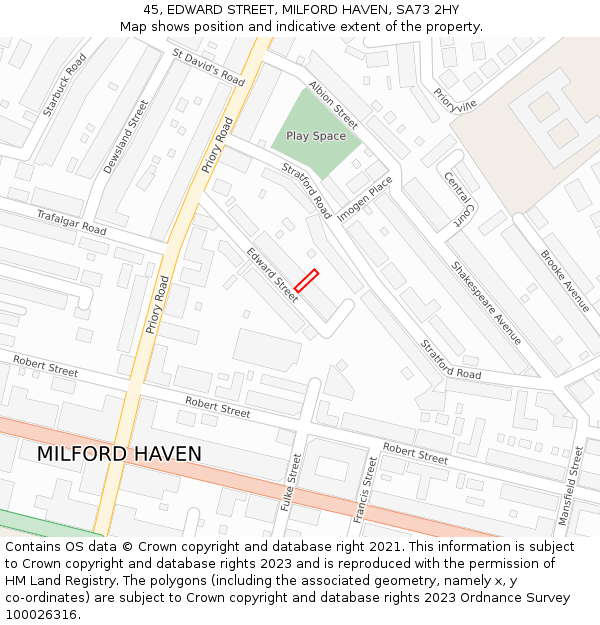 45, EDWARD STREET, MILFORD HAVEN, SA73 2HY: Location map and indicative extent of plot