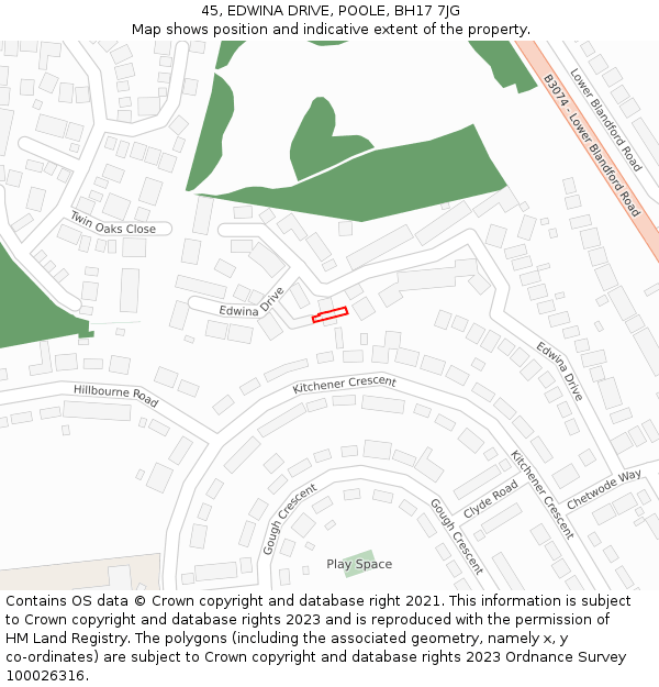 45, EDWINA DRIVE, POOLE, BH17 7JG: Location map and indicative extent of plot